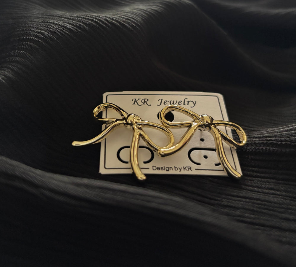 Trendy Gold Bow Earrings for Women – Korean Style Ribbon Knot Statement Earrings