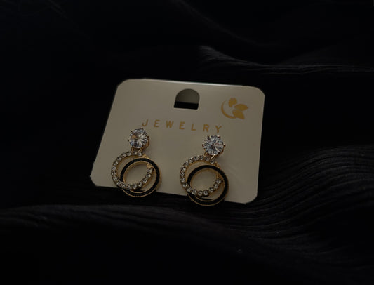Elegant Crystal Double Circle Earrings for Women – Korean Style Gold Rhinestone Drop Earrings