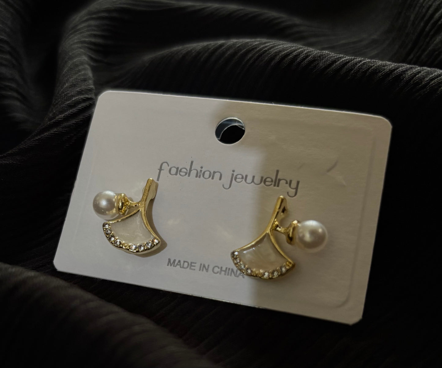 Elegant Pearl & Crystal Fan Stud Earrings for Women | Gold Minimal Korean Style Earrings