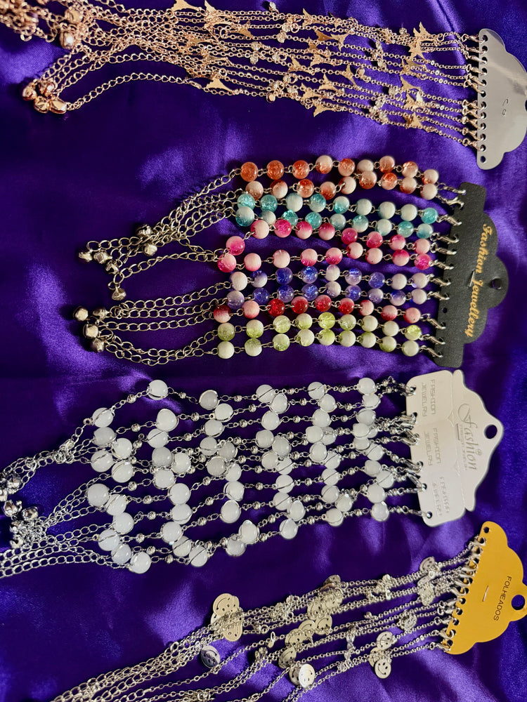 Fashion Bracelet Combo Set of 4 (one from each model) – Charm Chain, Multicolor Beads & White Beaded Bracelets for Women