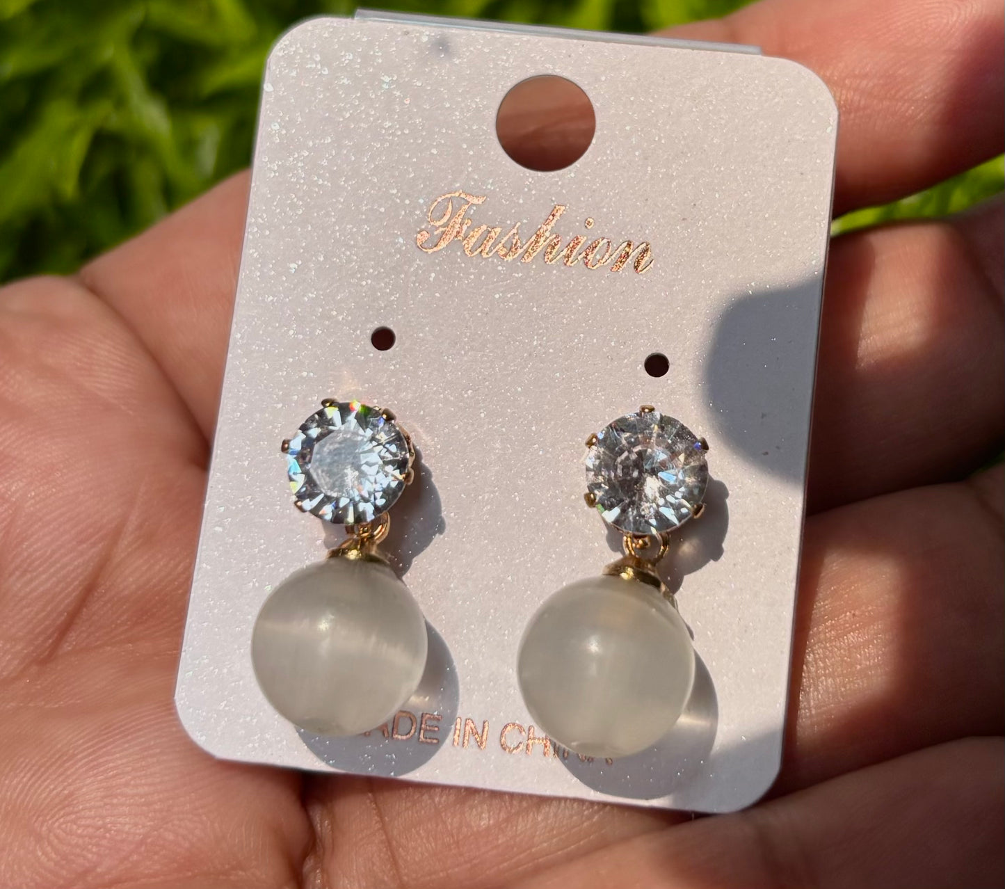 Korean Crystal Pearl Drop Earrings – Elegant Gold Stud Minimal Korean Style Earrings for Women