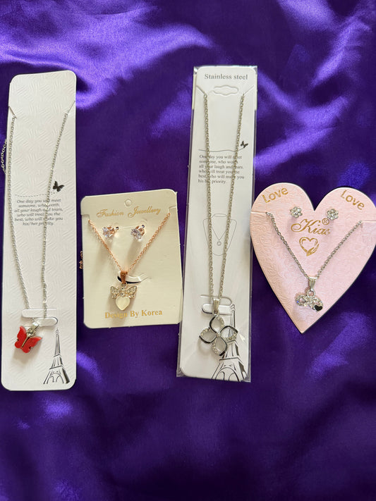 Elegant Korean Necklace Combo Set with Earrings – Butterfly, Heart & Floral Pendant Collection for Women