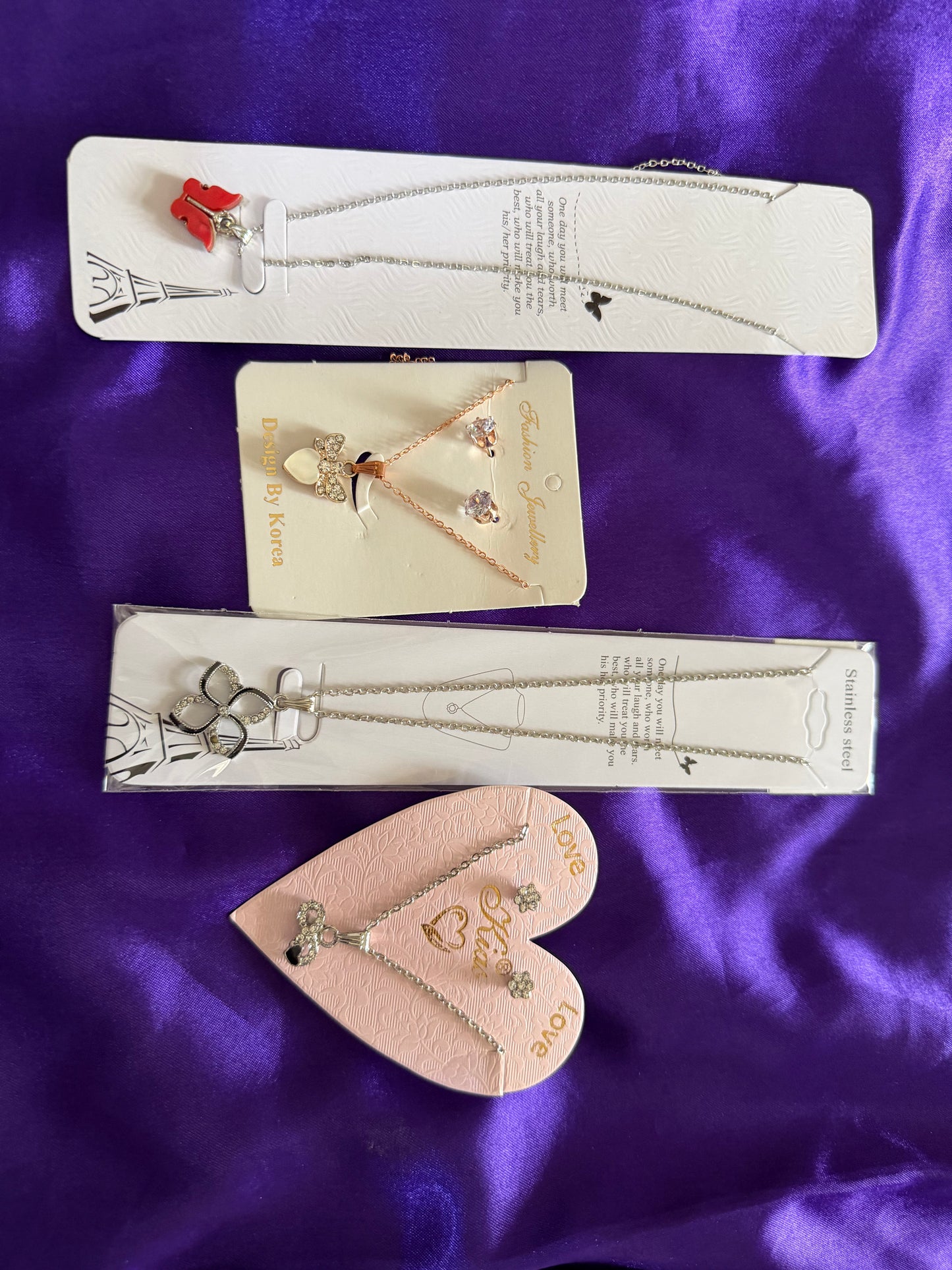 Elegant Korean Necklace Combo Set with Earrings – Butterfly, Heart & Floral Pendant Collection for Women