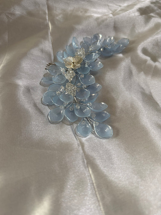 Elegant Blue Floral Beaded Hair Band – Crystal Flower Party Wear Hair Accessory for Women