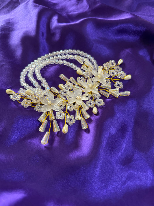 Floral Crystal & Pearl Hair Accessory – Elegant Bridal Hair Band for Weddings & Parties