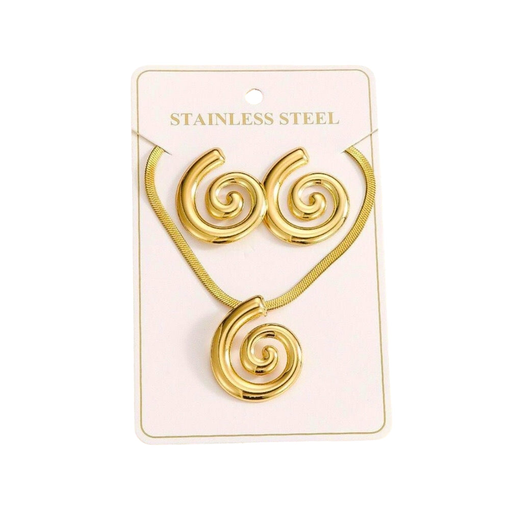 Elegant 18K Gold Plated Spiral Jewellery Set – Anti Tarnish Stainless Steel Necklace & Earrings