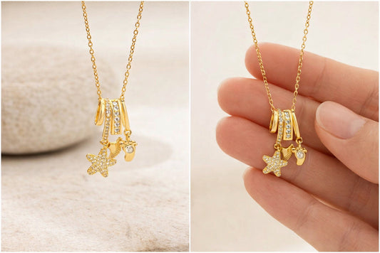 Women’s Anti Tarnish Gold Plated Pendant Necklace with Star Charm | Trendy Daily Wear Chain Necklace for Girls & Women