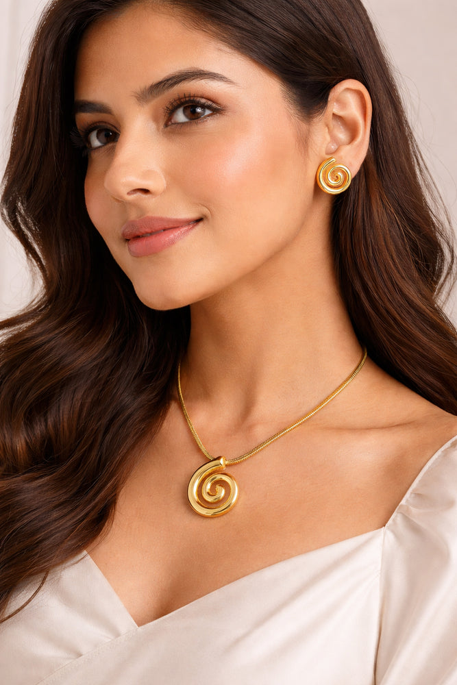 Elegant 18K Gold Plated Spiral Jewellery Set – Anti Tarnish Stainless Steel Necklace & Earrings