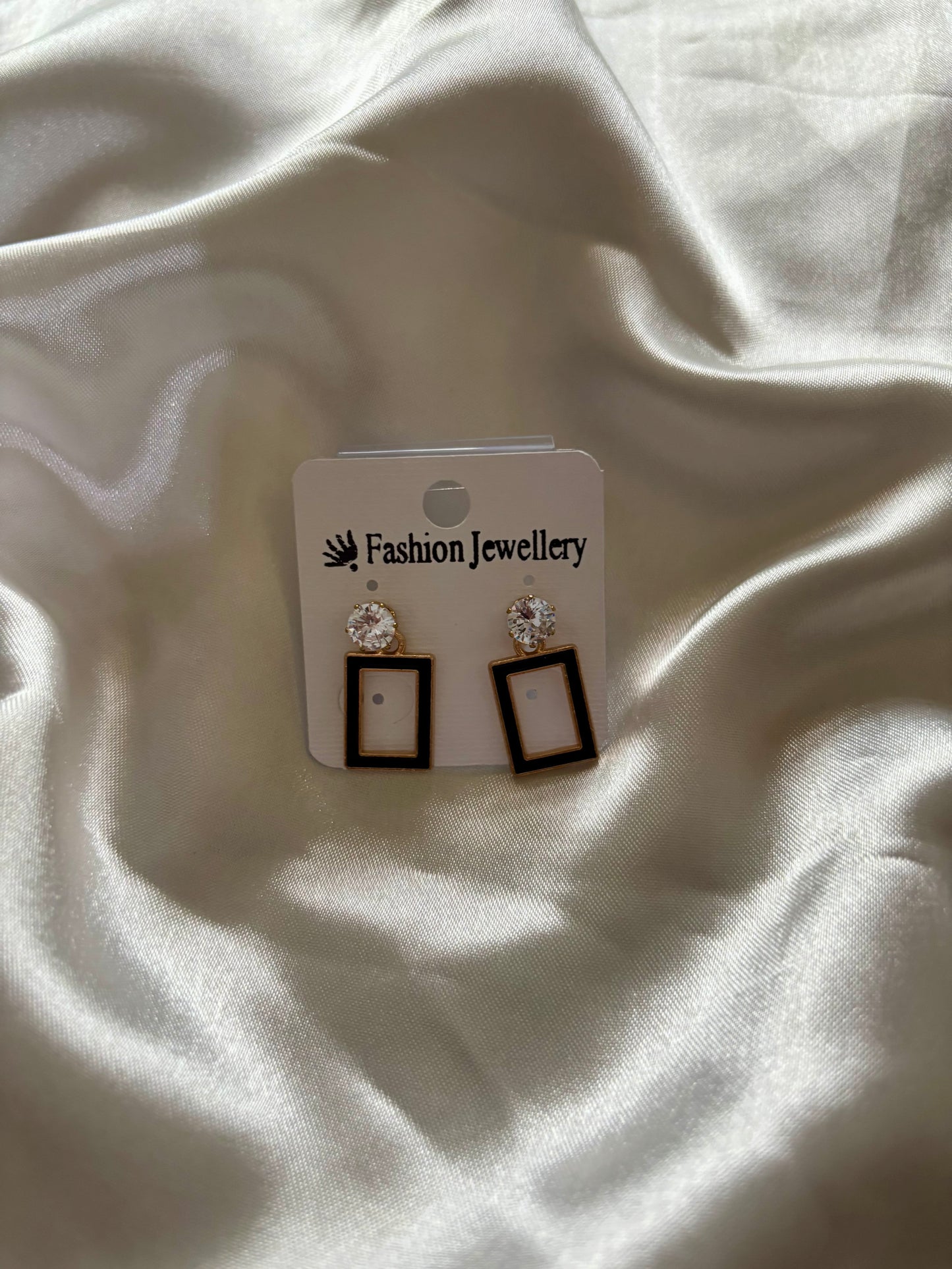 Korean Style Rectangle Crystal Drop Earrings – Rose Gold Plated Minimal Geometric Fashion Earrings for Women