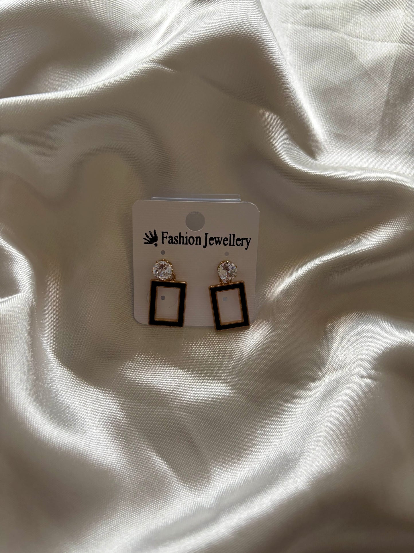 Korean Style Rectangle Crystal Drop Earrings – Rose Gold Plated Minimal Geometric Fashion Earrings for Women