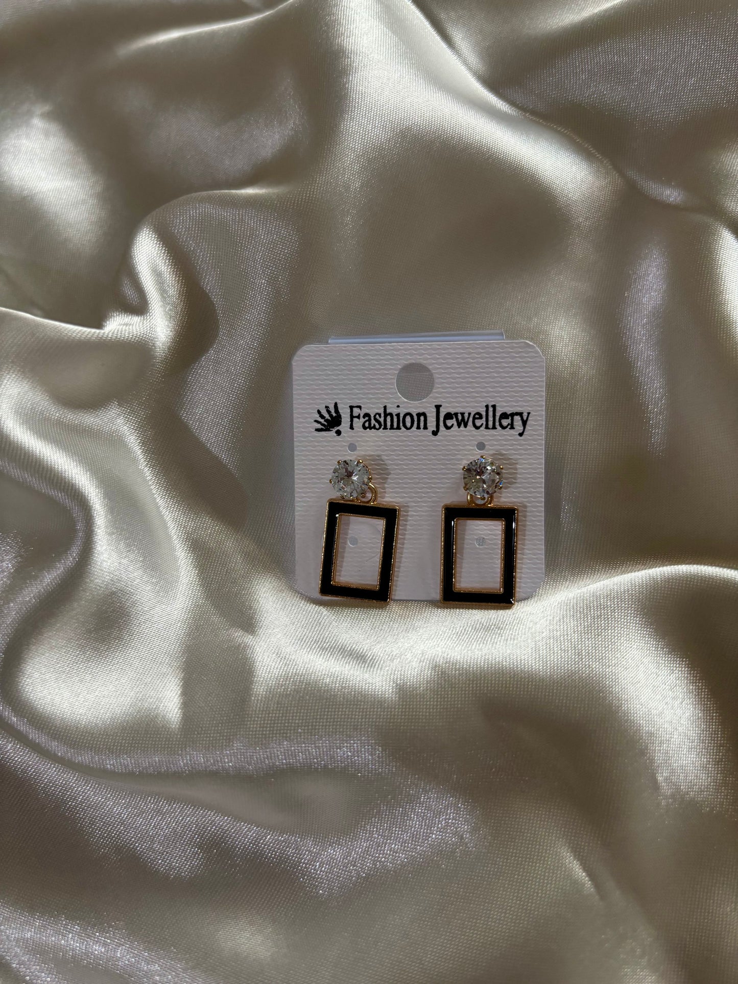 Korean Style Rectangle Crystal Drop Earrings – Rose Gold Plated Minimal Geometric Fashion Earrings for Women