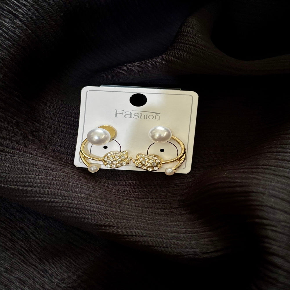 Korean Style Pearl Hoop Earrings – Gold Plated Crystal Charm Fashion Earrings for Women
