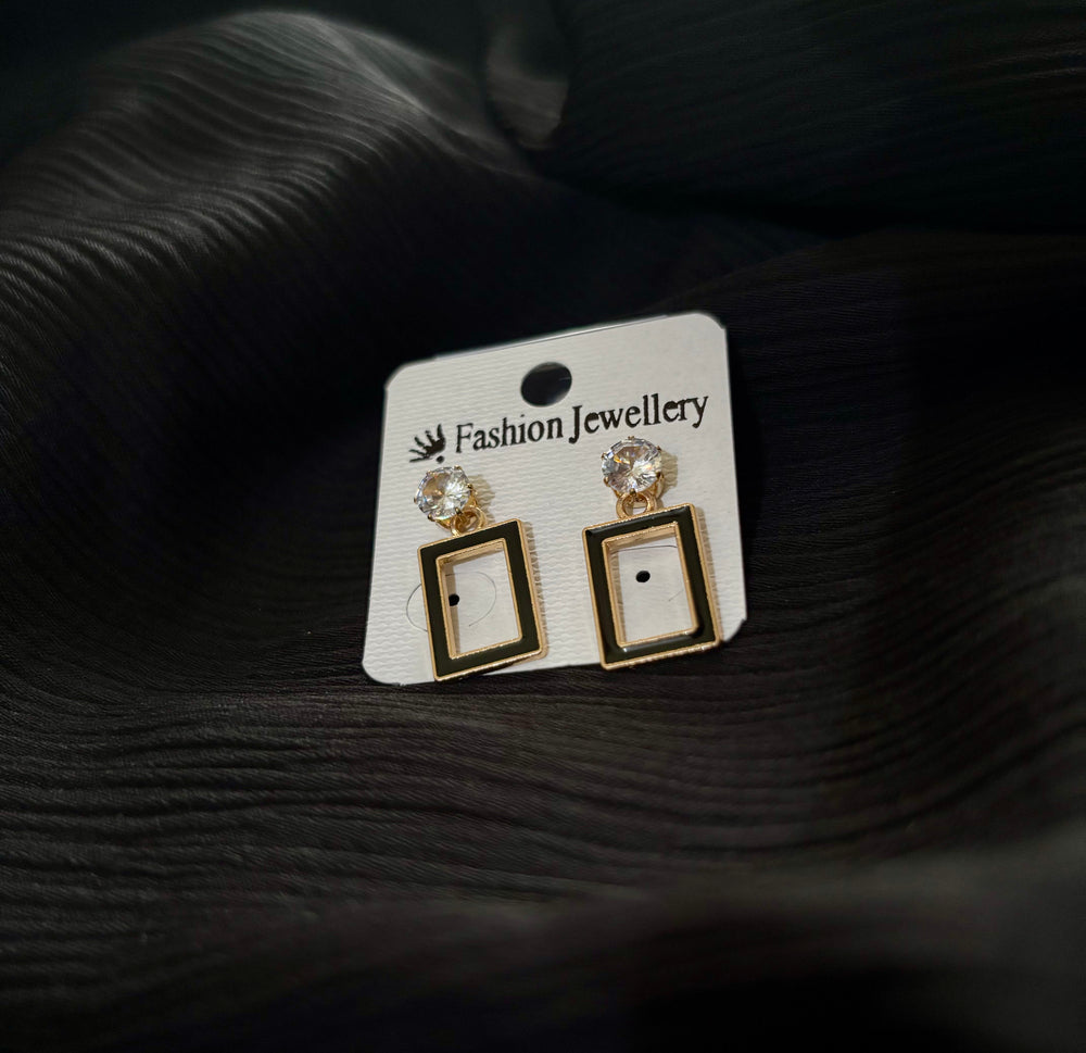 Korean Style Rectangle Crystal Drop Earrings – Rose Gold Plated Minimal Geometric Fashion Earrings for Women