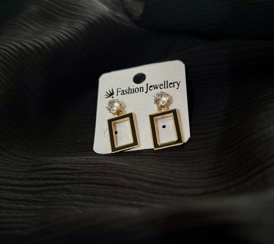 Korean Style Rectangle Crystal Drop Earrings – Rose Gold Plated Minimal Geometric Fashion Earrings for Women