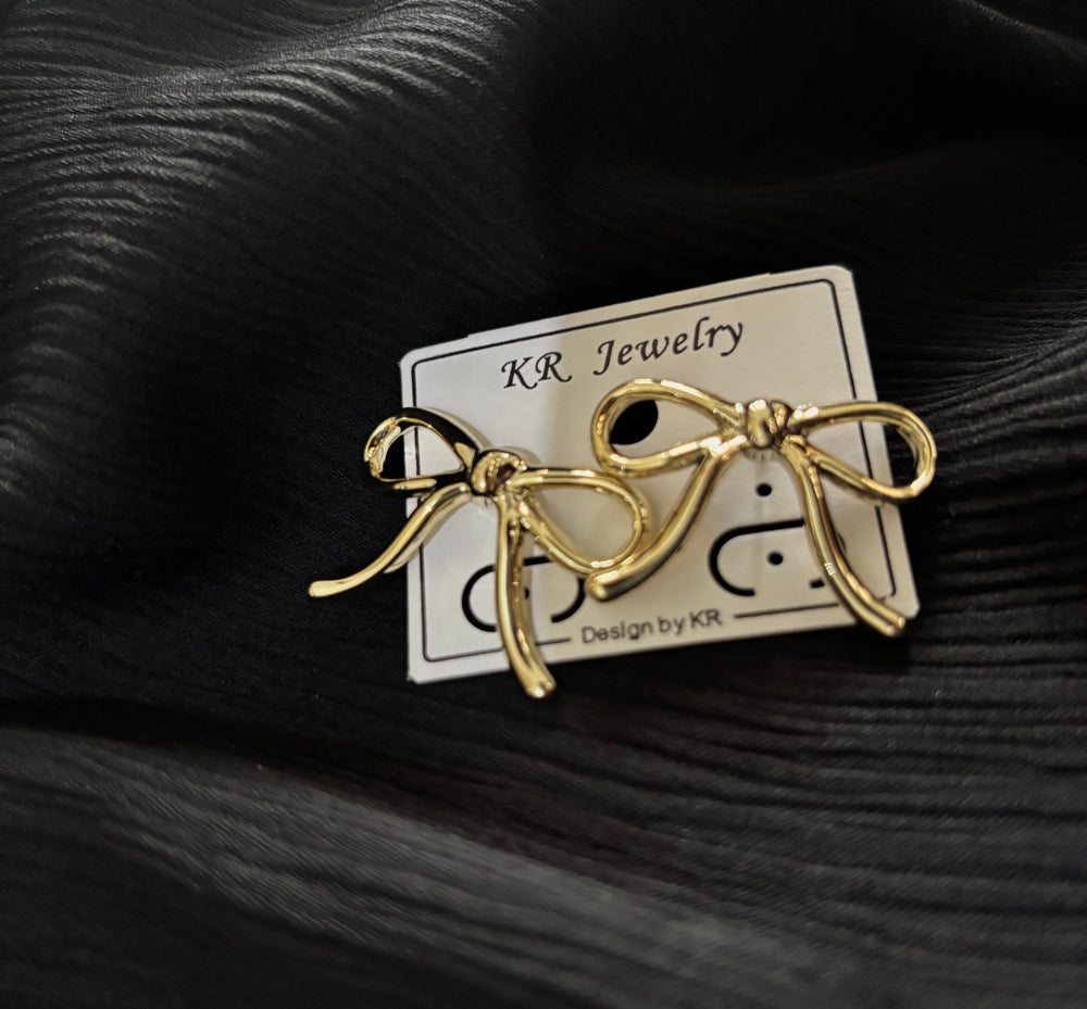 Trendy Gold Bow Earrings for Women – Korean Style Ribbon Knot Statement Earrings
