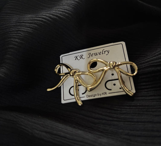 Trendy Gold Bow Earrings for Women – Korean Style Ribbon Knot Statement Earrings
