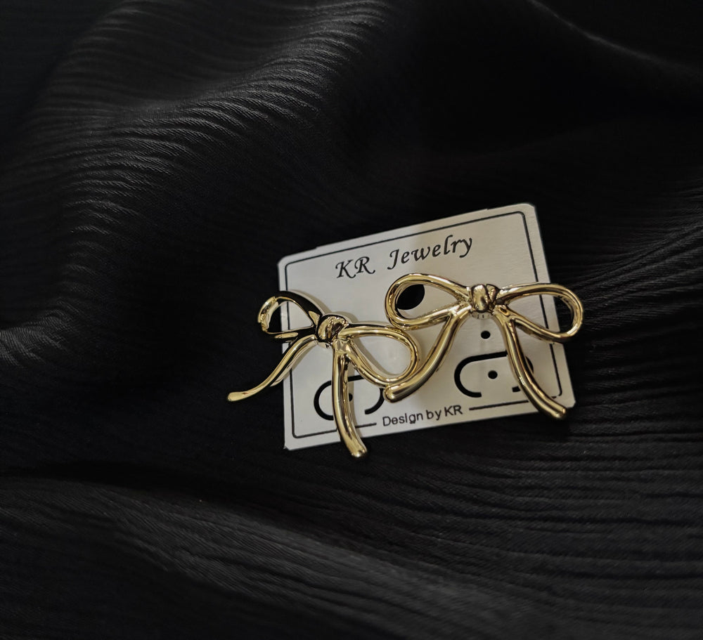 Trendy Gold Bow Earrings for Women – Korean Style Ribbon Knot Statement Earrings