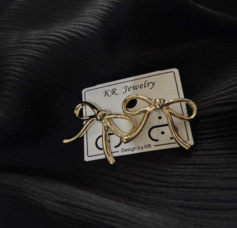 Trendy Gold Bow Earrings for Women – Korean Style Ribbon Knot Statement Earrings
