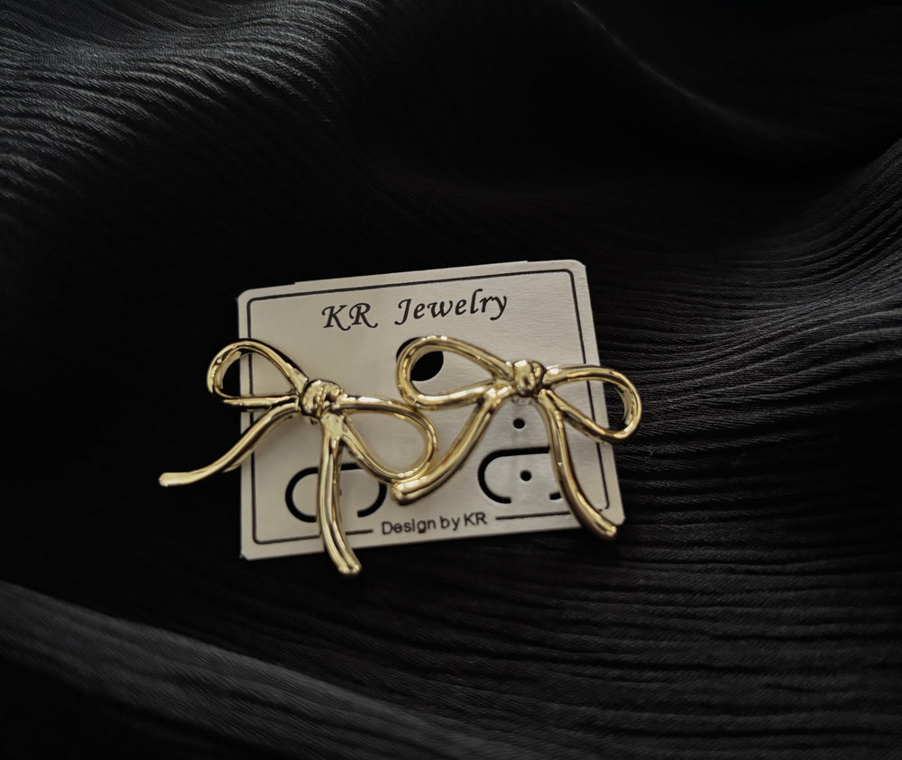 Trendy Gold Bow Earrings for Women – Korean Style Ribbon Knot Statement Earrings