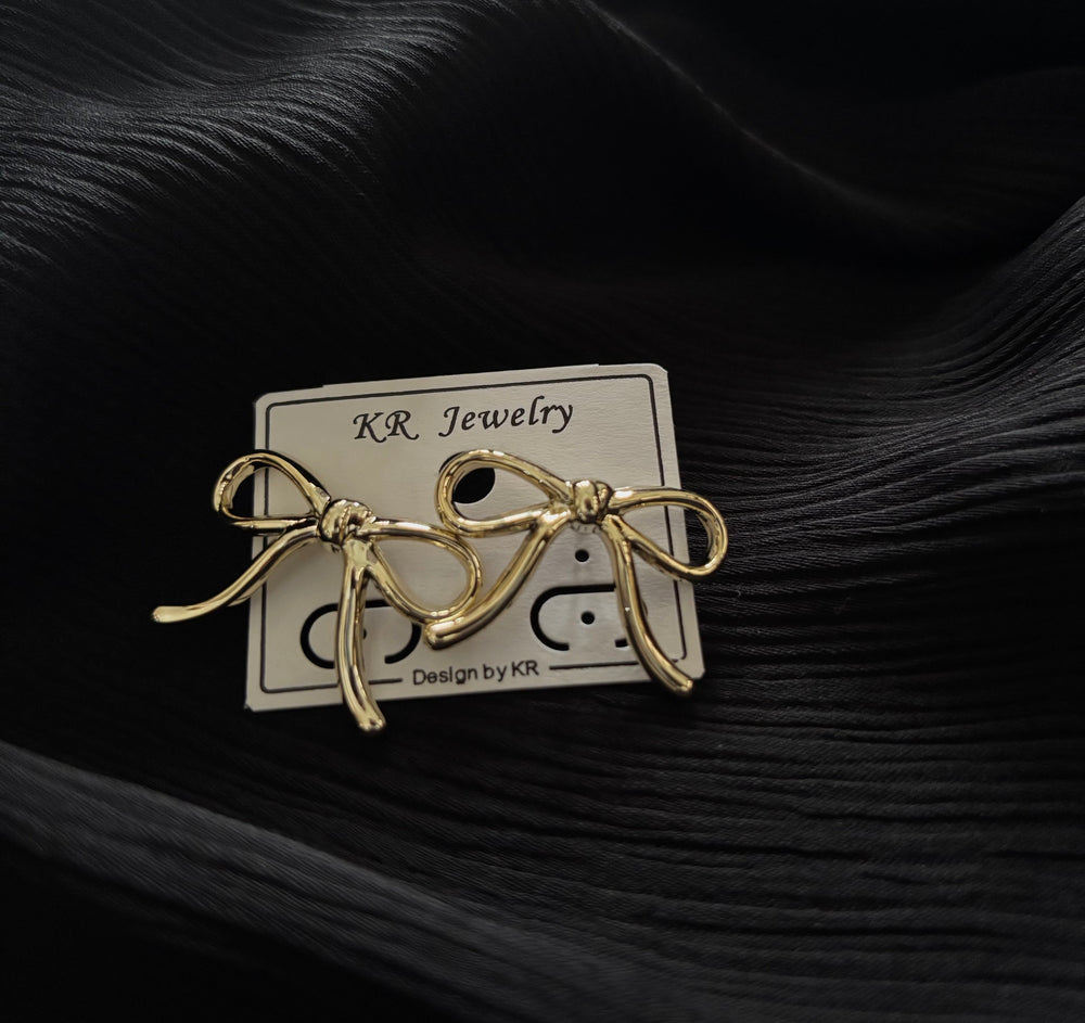 Trendy Gold Bow Earrings for Women – Korean Style Ribbon Knot Statement Earrings