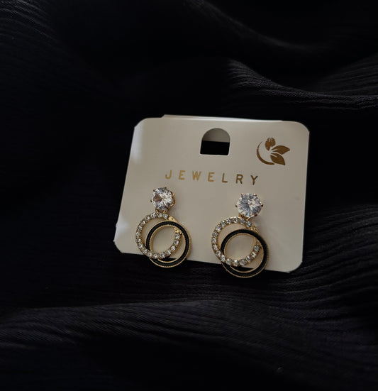 Elegant Crystal Double Circle Earrings for Women – Korean Style Gold Rhinestone Drop Earrings