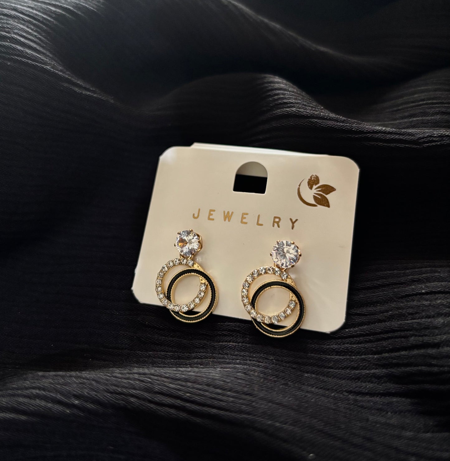 Elegant Crystal Double Circle Earrings for Women – Korean Style Gold Rhinestone Drop Earrings