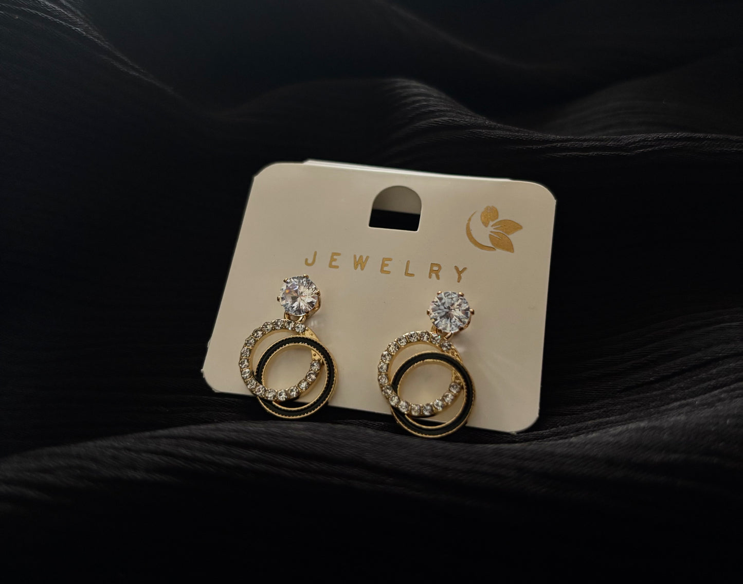 Elegant Crystal Double Circle Earrings for Women – Korean Style Gold Rhinestone Drop Earrings