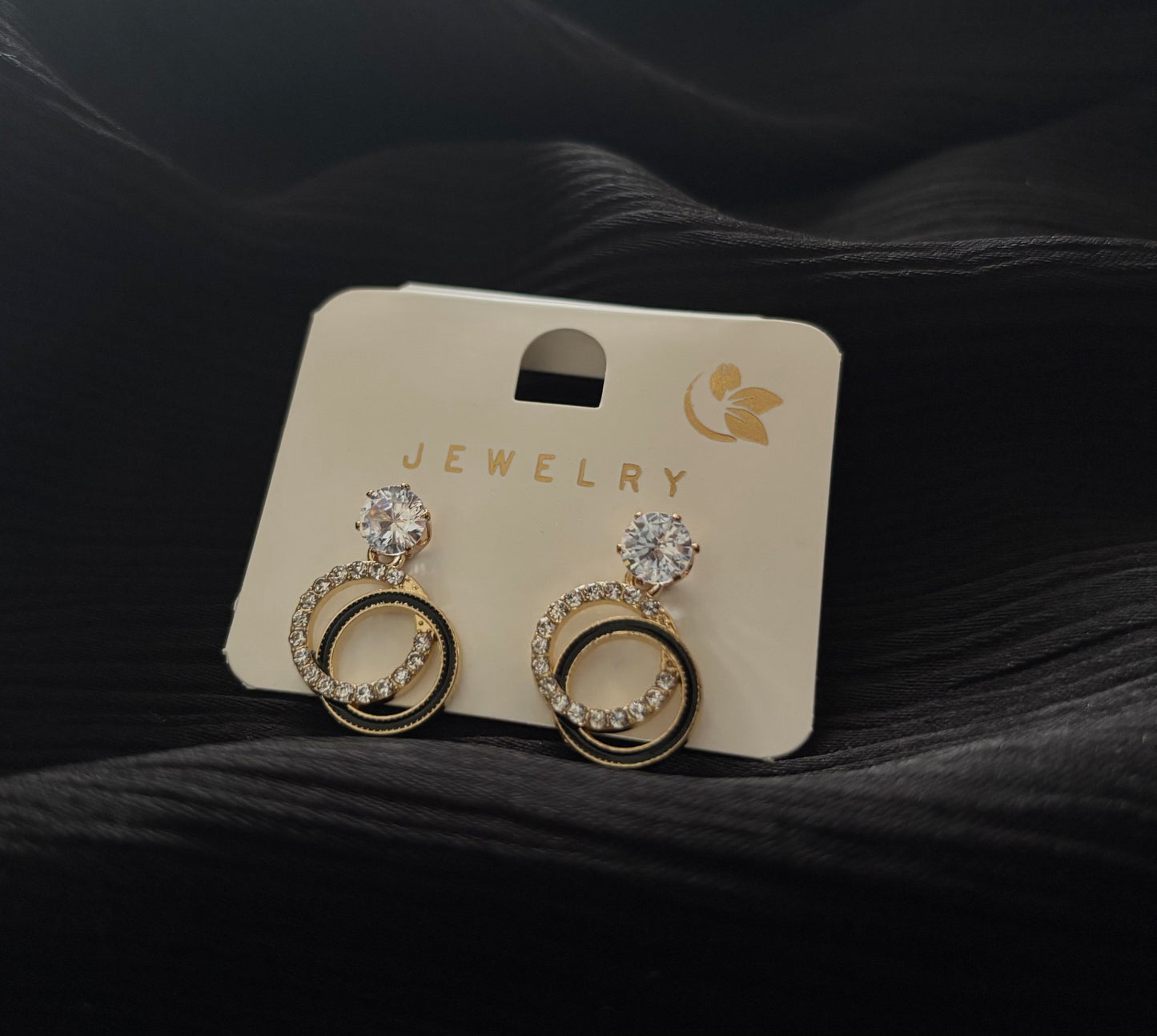 Elegant Crystal Double Circle Earrings for Women – Korean Style Gold Rhinestone Drop Earrings