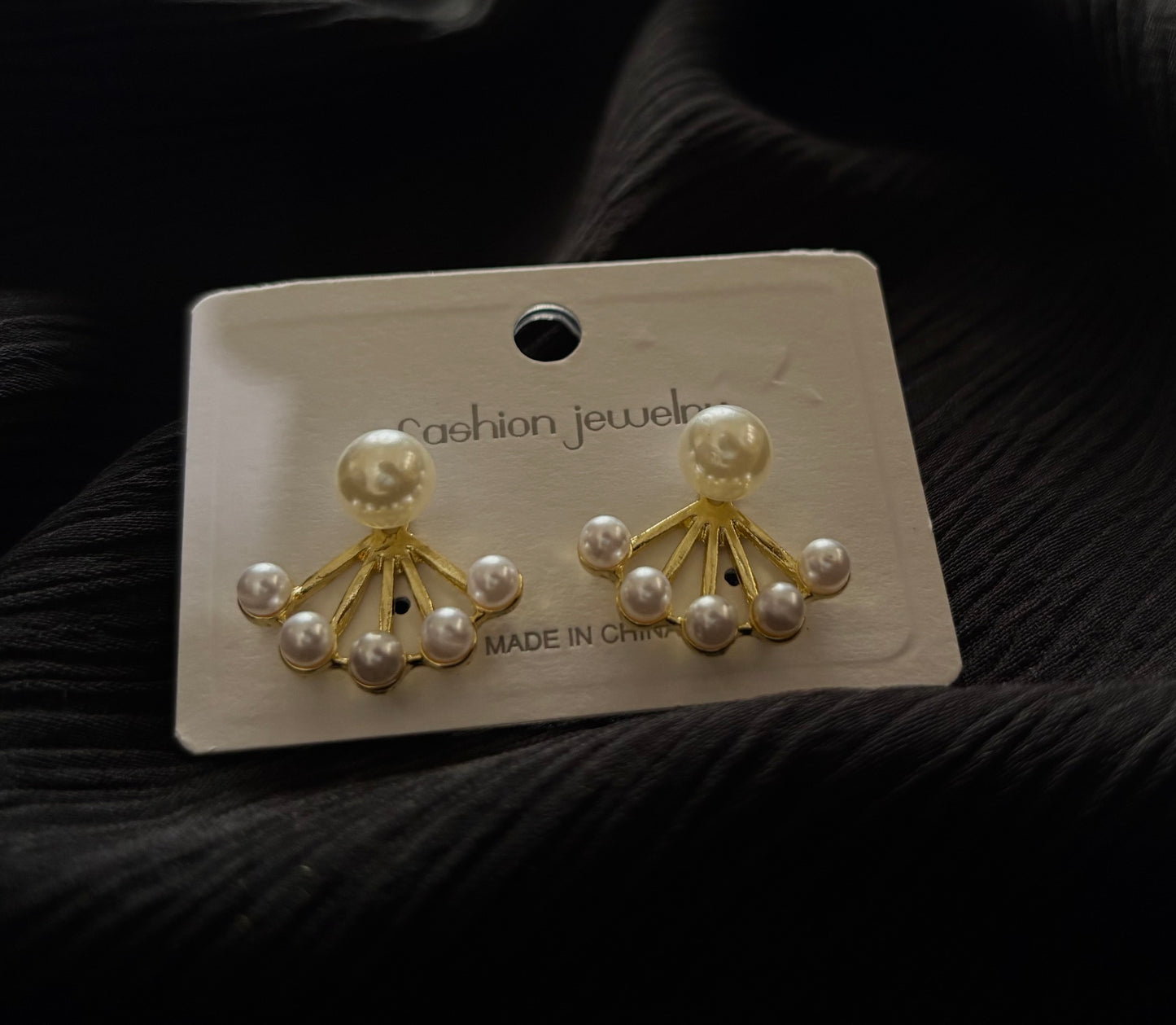 Elegant Pearl Fan Design Gold Stud Earrings for Women | Trendy Korean Style Pearl Earrings