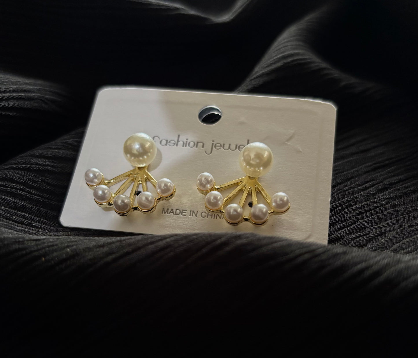 Elegant Pearl Fan Design Gold Stud Earrings for Women | Trendy Korean Style Pearl Earrings
