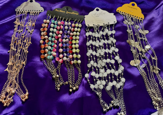 Fashion Bracelet Combo Set of 4 (one from each model) – Charm Chain, Multicolor Beads & White Beaded Bracelets for Women