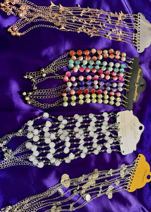 Fashion Bracelet Combo Set of 4 (one from each model) – Charm Chain, Multicolor Beads & White Beaded Bracelets for Women