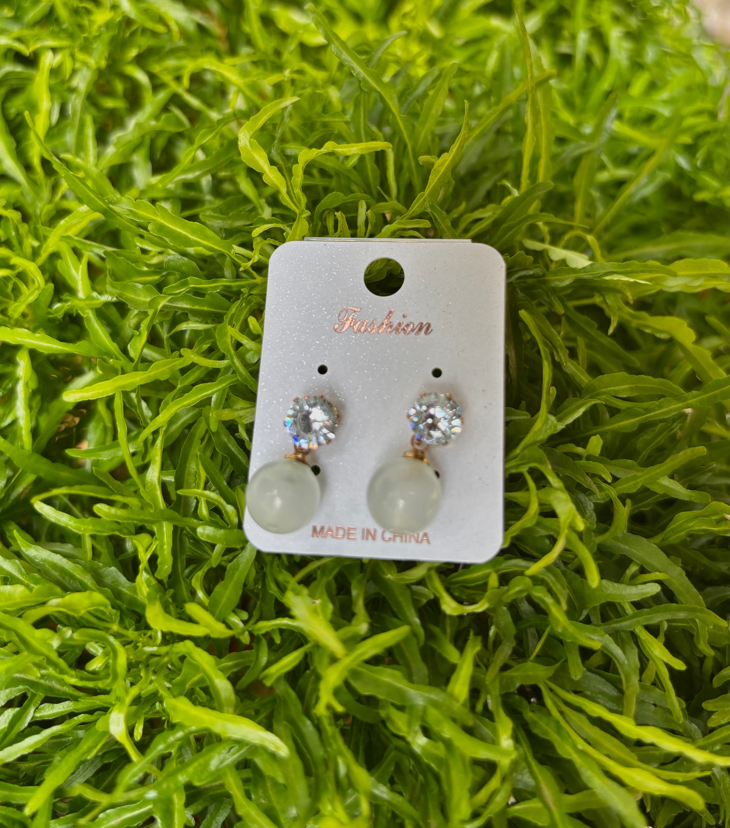 Korean Crystal Pearl Drop Earrings – Elegant Gold Stud Minimal Korean Style Earrings for Women
