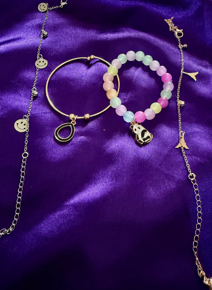 Trendy Bracelet Combo Set of 4 – Smiley Charm, Multicolor Beaded & Minimalist Bracelets for Women