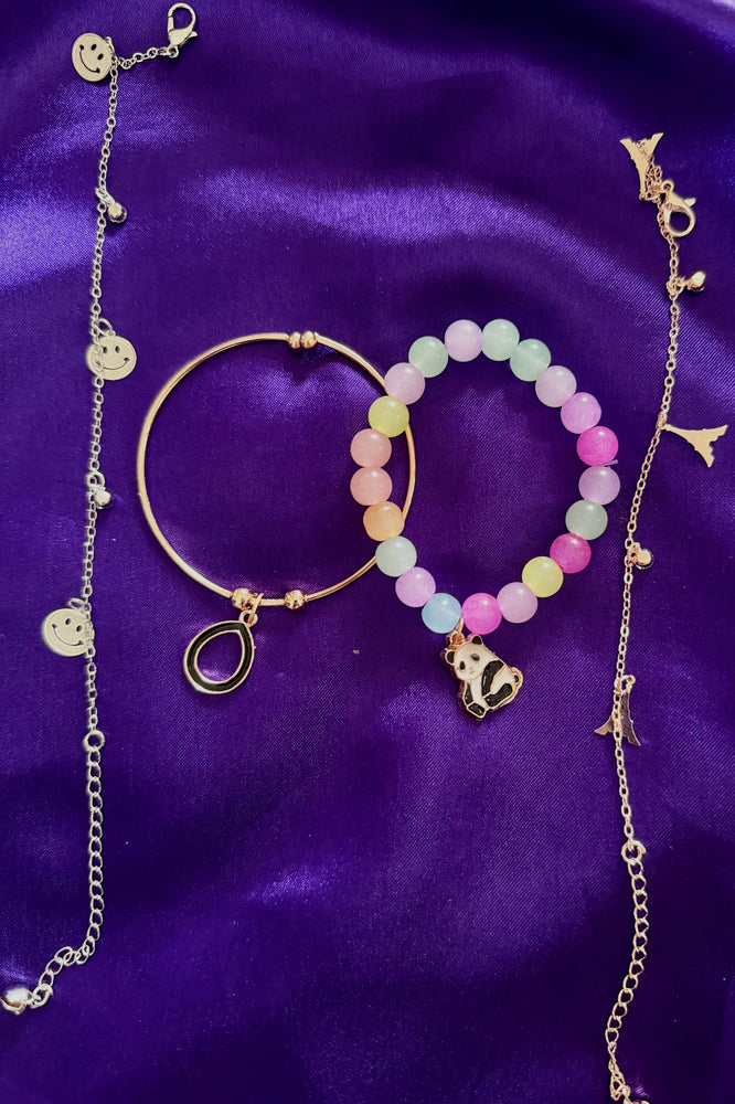 Trendy Bracelet Combo Set of 4 – Smiley Charm, Multicolor Beaded & Minimalist Bracelets for Women