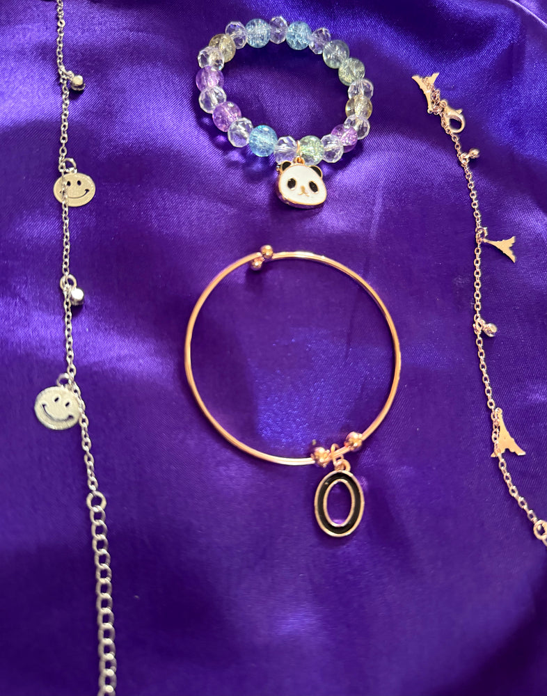 Cute Bracelet Combo Set of 4 – Panda Charm, Smiley Chain & Rose Gold Minimalist Bracelets for Women