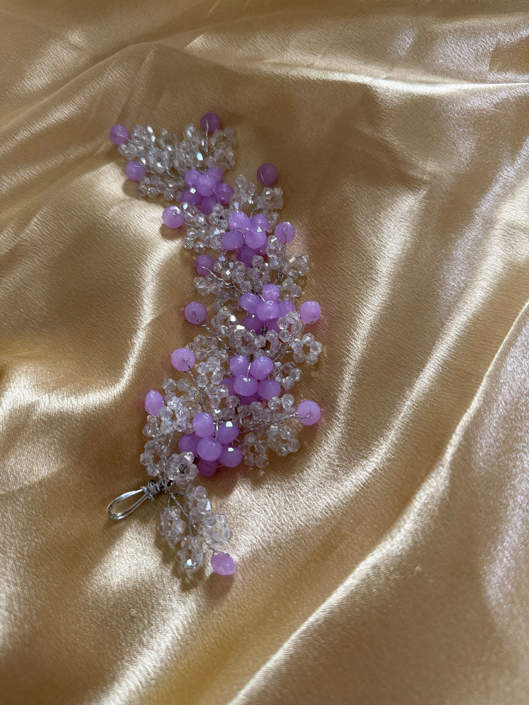 Purple Floral Crystal Beaded Hair Band – Elegant Party Wear Hair Accessory for Women