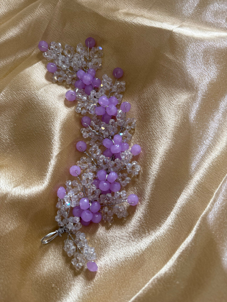 Purple Floral Crystal Beaded Hair Band – Elegant Party Wear Hair Accessory for Women