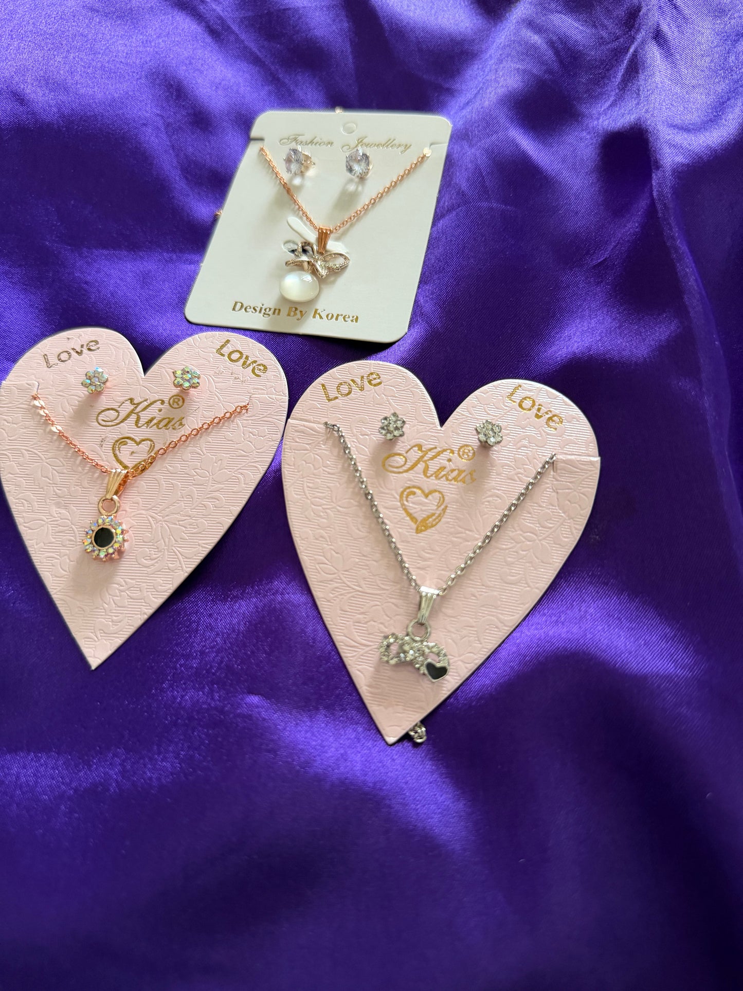 Elegant 3 Piece Necklace and Earring Set Combo – Crystal, Pearl & Heart Pendant Jewelry for Women