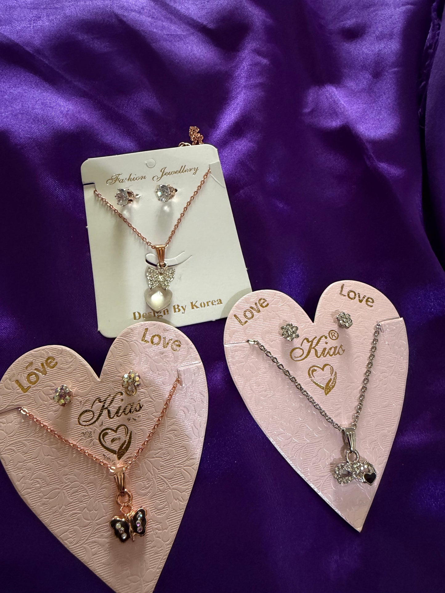 Elegant 3 Piece Necklace and Earring Set Combo – Crystal, Pearl & Heart Pendant Jewelry for Women