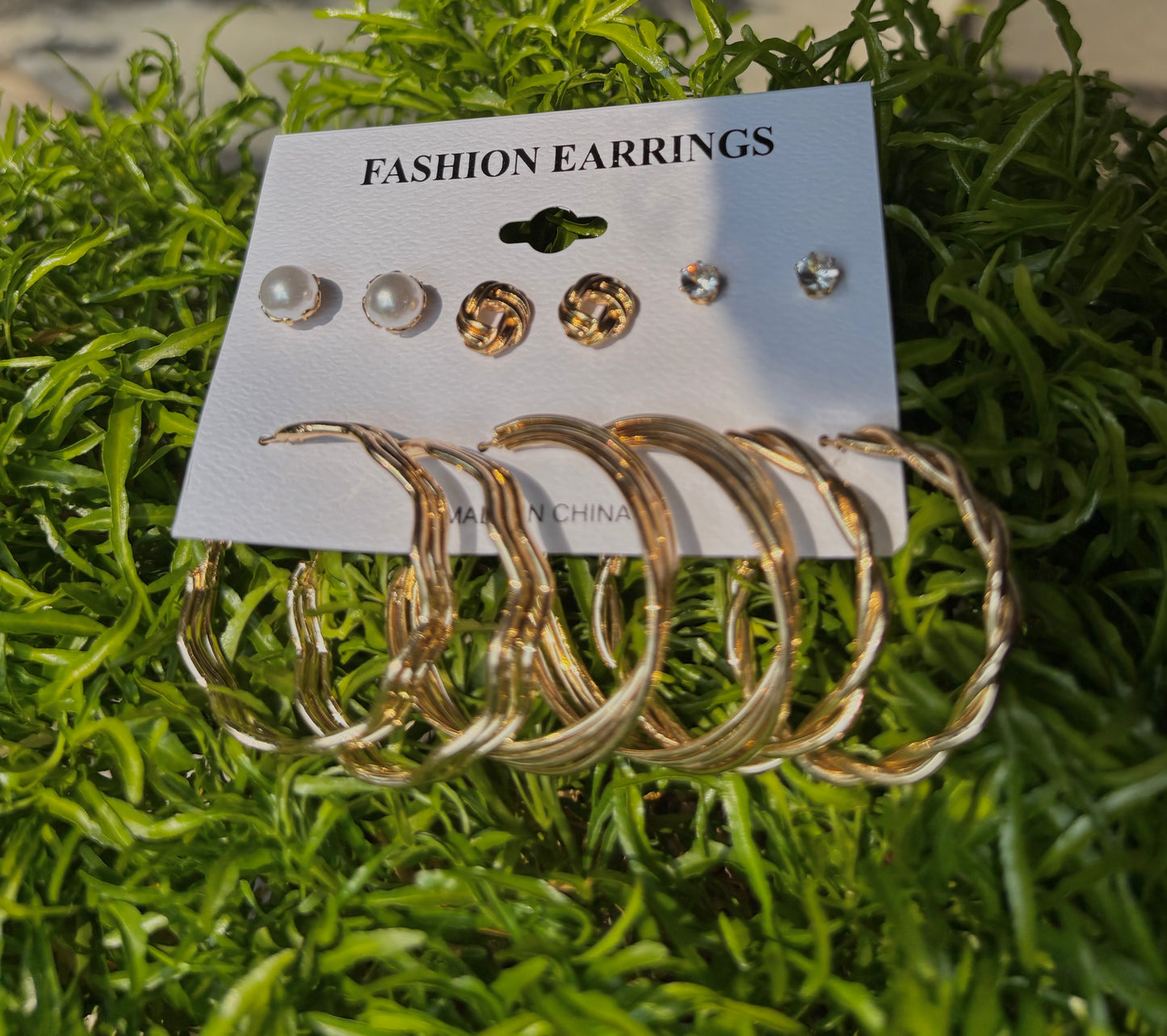 Trendy 6 Pair Gold Plated Earrings Set – Pearl Stud, Knot Stud & Twisted Hoop Earrings for Women