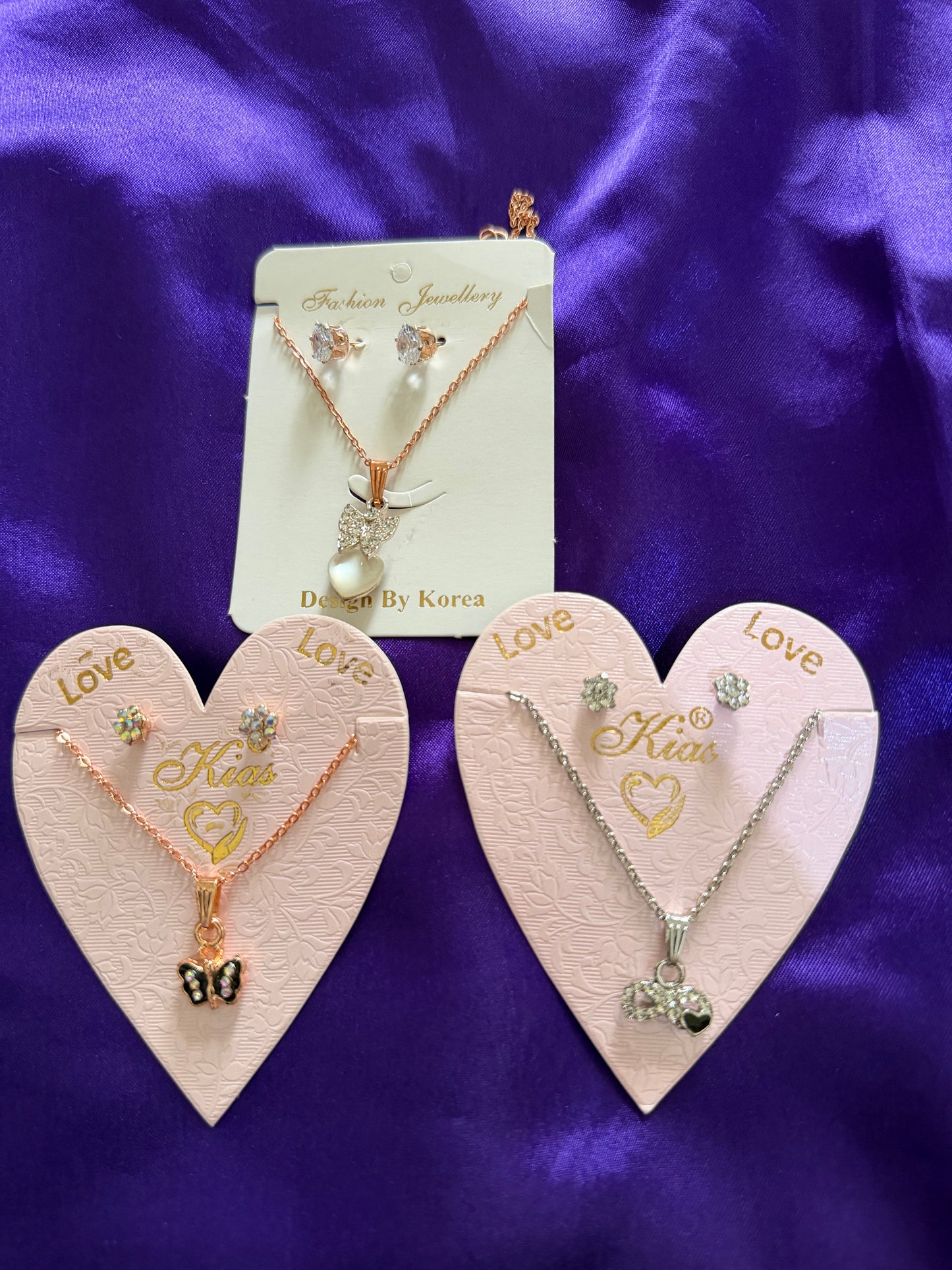 Elegant 3 Piece Necklace and Earring Set Combo – Crystal, Pearl & Heart Pendant Jewelry for Women
