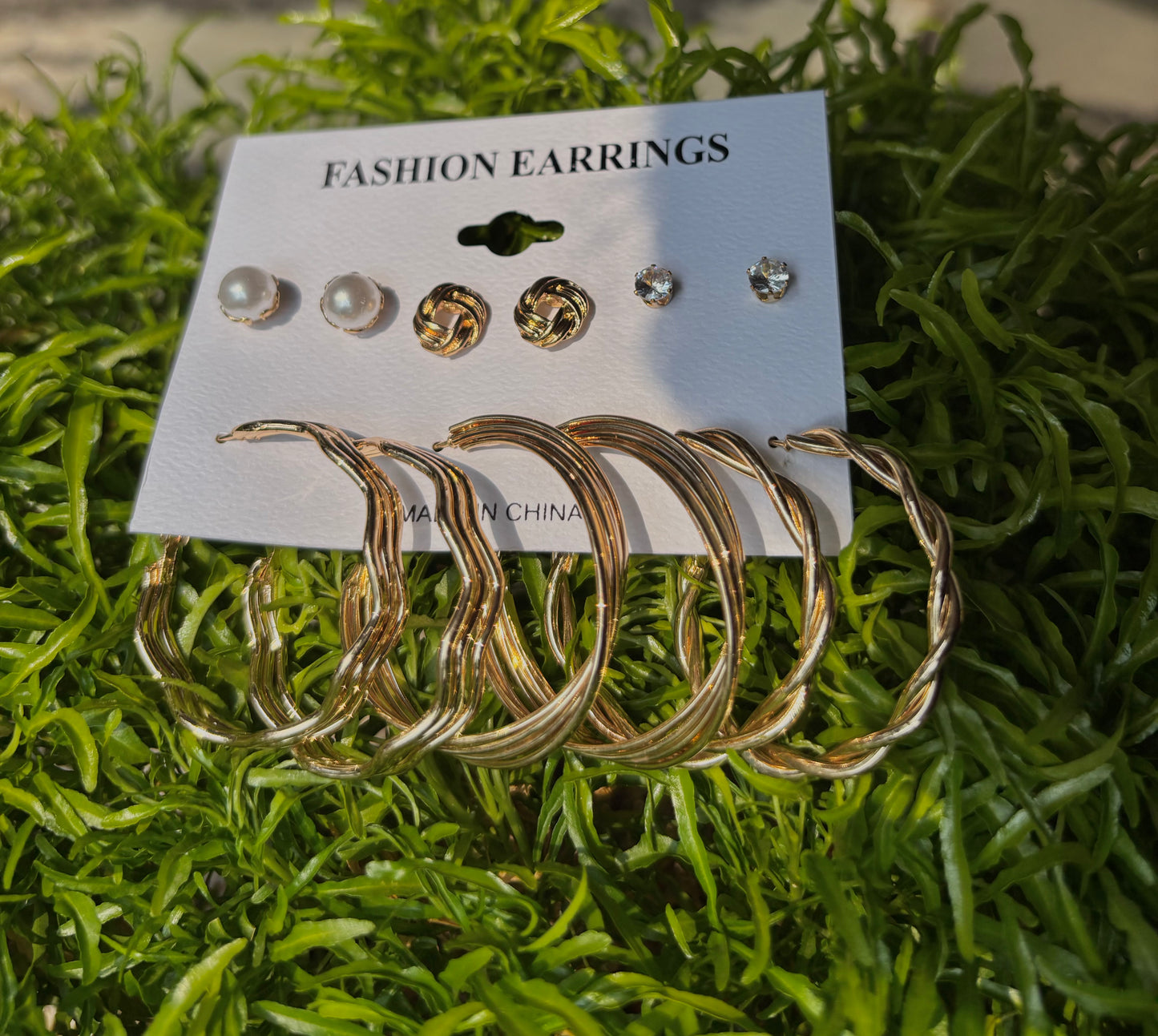 Trendy 6 Pair Gold Plated Earrings Set – Pearl Stud, Knot Stud & Twisted Hoop Earrings for Women