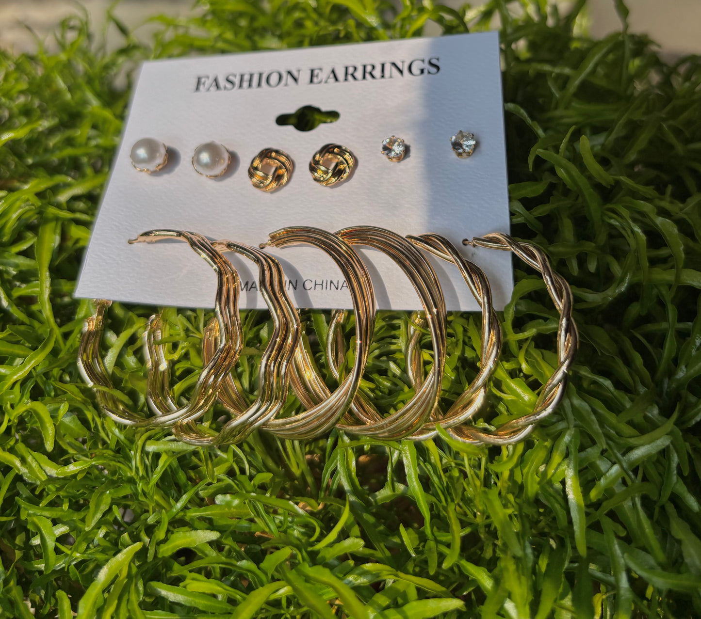 Trendy 6 Pair Gold Plated Earrings Set – Pearl Stud, Knot Stud & Twisted Hoop Earrings for Women