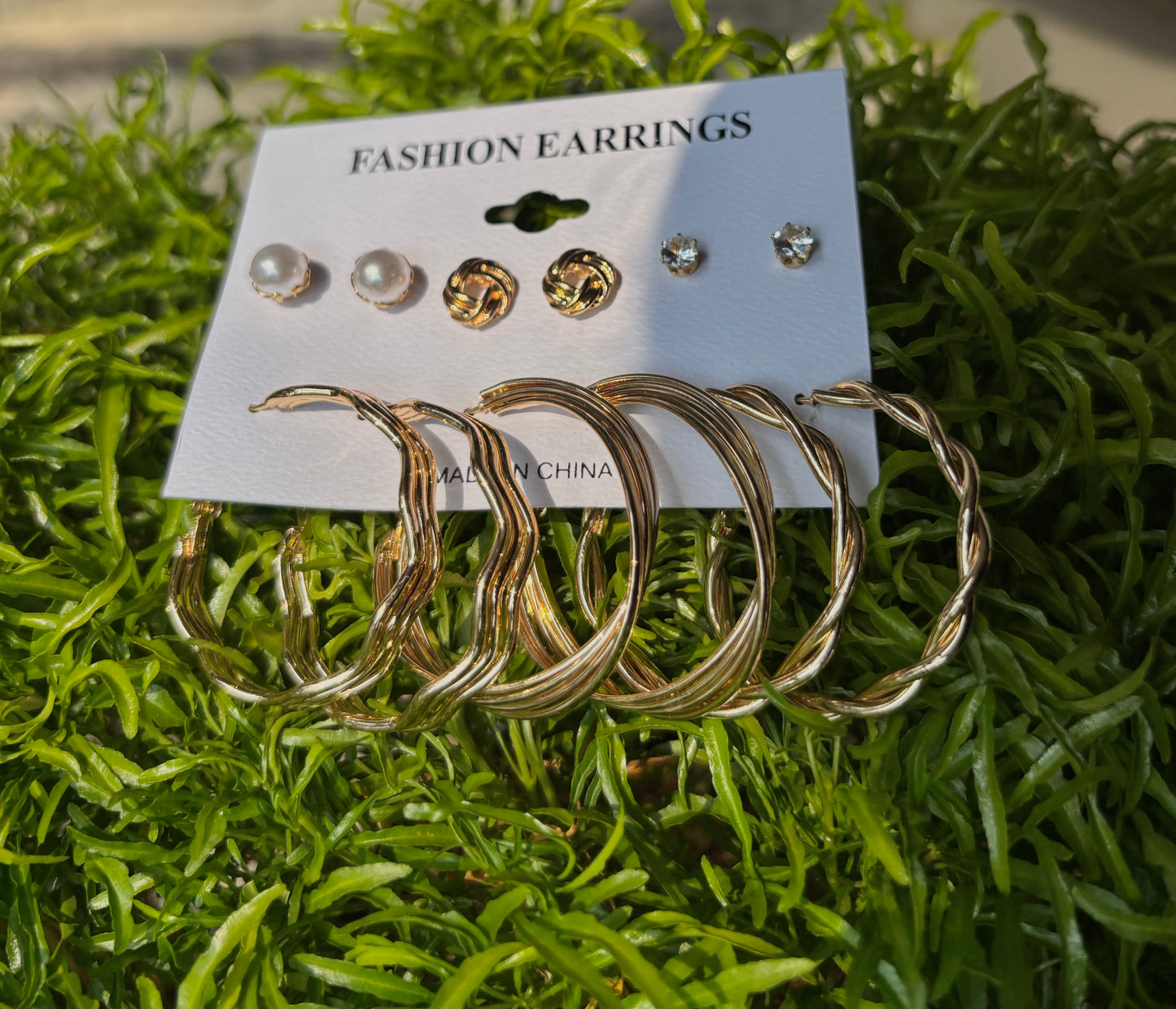 Trendy 6 Pair Gold Plated Earrings Set – Pearl Stud, Knot Stud & Twisted Hoop Earrings for Women
