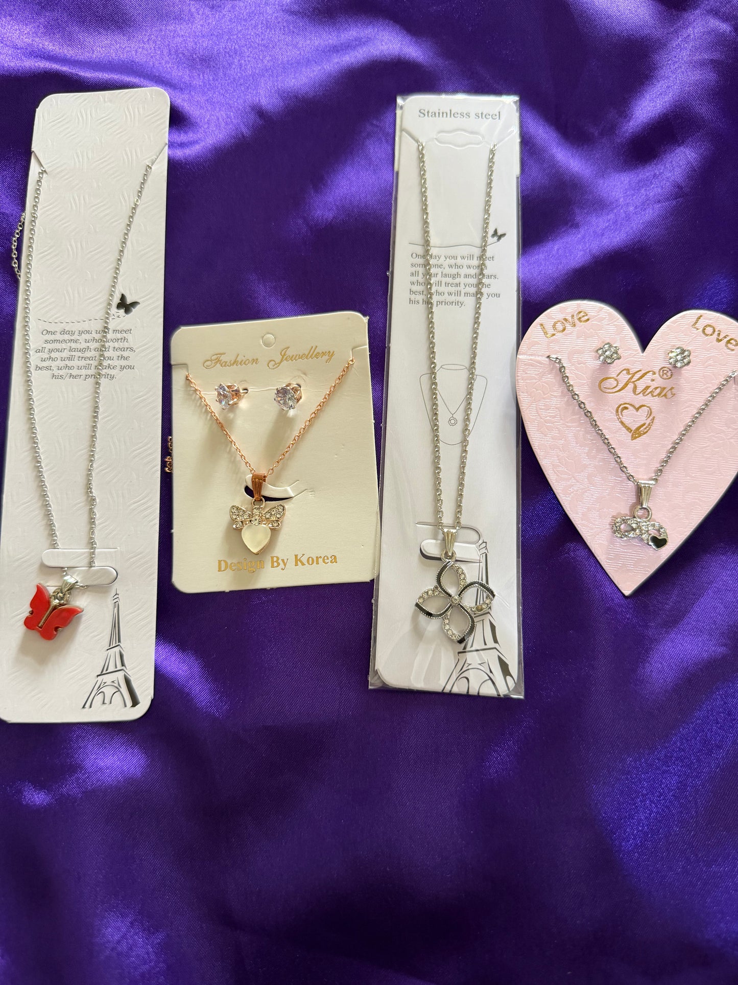 Elegant Korean Necklace Combo Set with Earrings – Butterfly, Heart & Floral Pendant Collection for Women