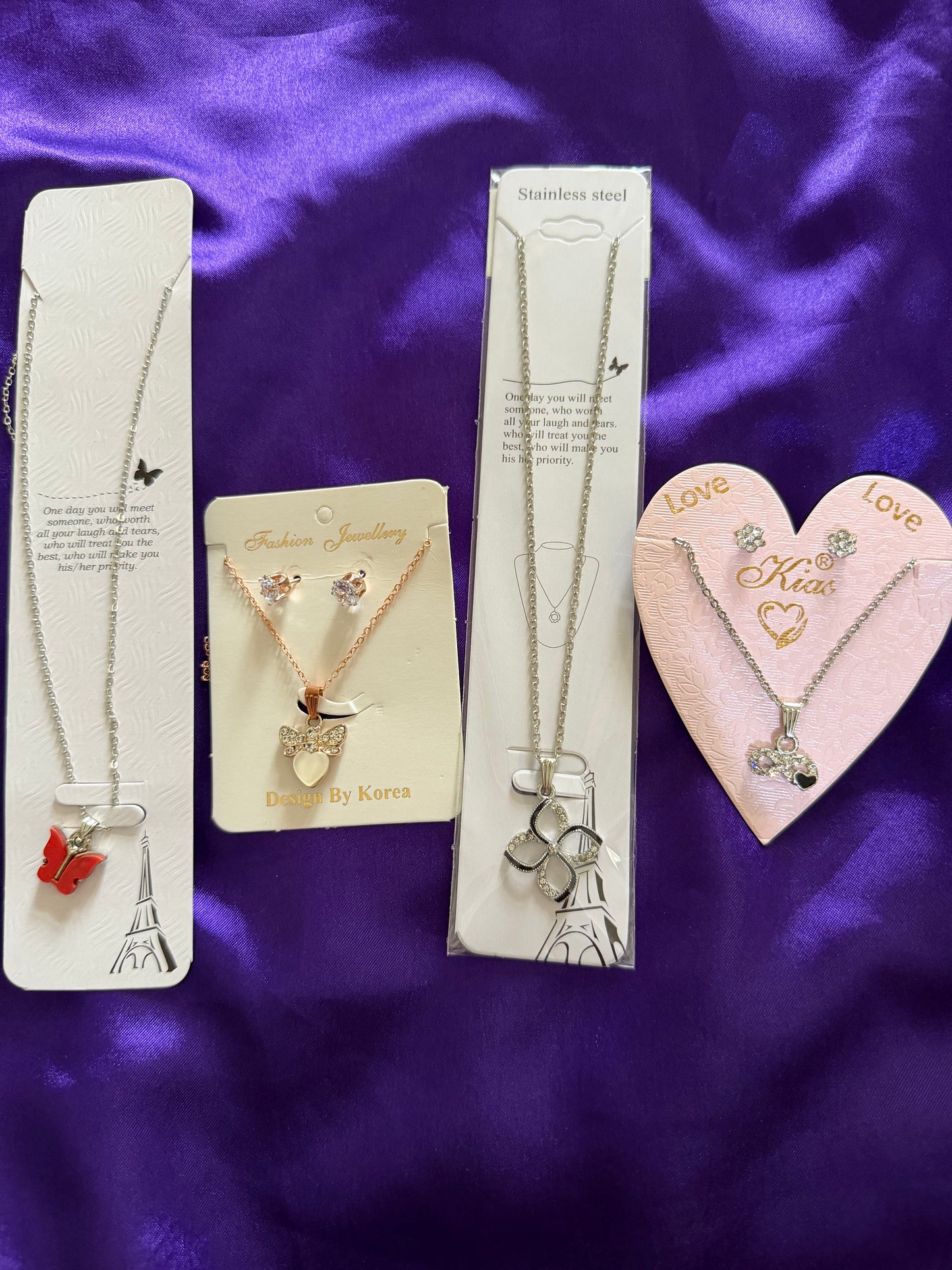 Elegant Korean Necklace Combo Set with Earrings – Butterfly, Heart & Floral Pendant Collection for Women