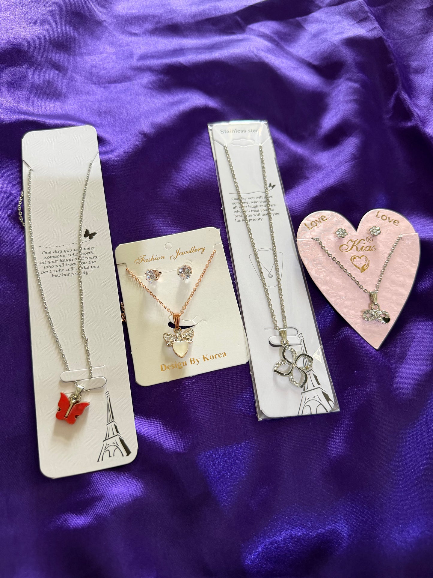 Elegant Korean Necklace Combo Set with Earrings – Butterfly, Heart & Floral Pendant Collection for Women