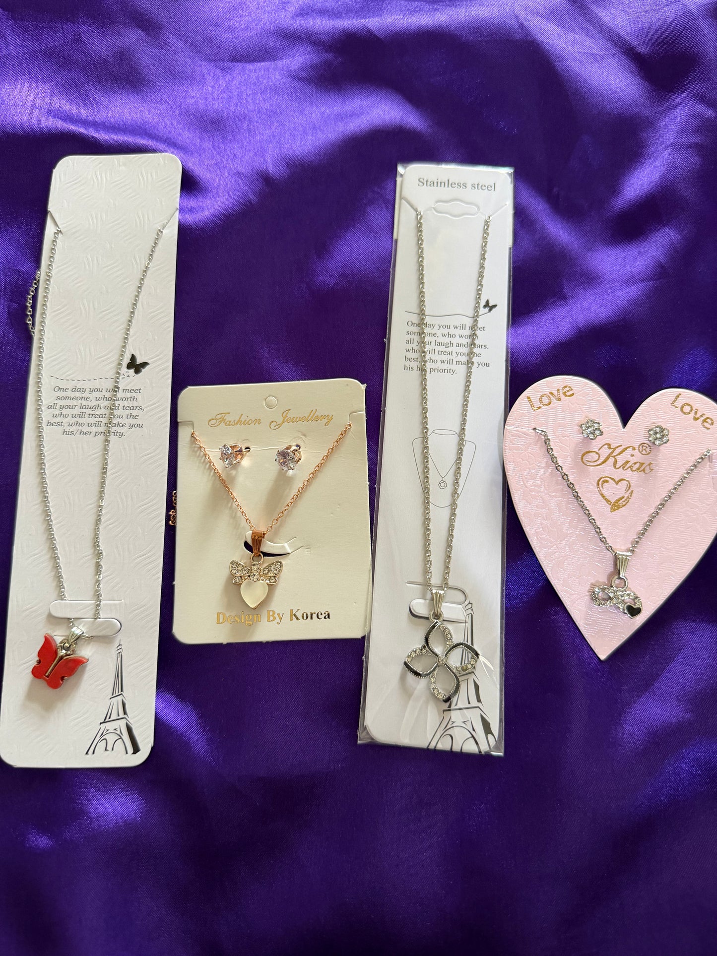 Elegant Korean Necklace Combo Set with Earrings – Butterfly, Heart & Floral Pendant Collection for Women