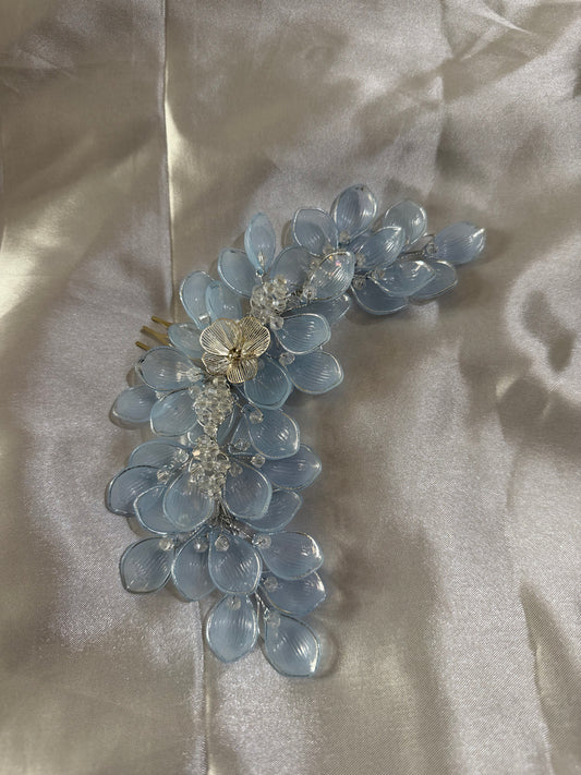 Elegant Blue Floral Beaded Hair Band – Crystal Flower Party Wear Hair Accessory for Women